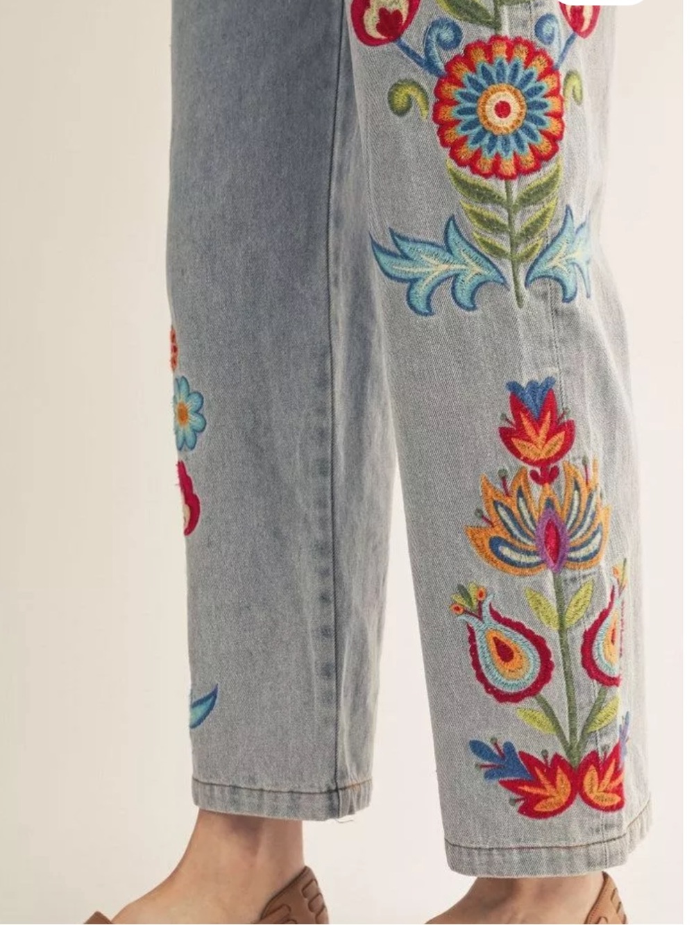 Jodifl Embroidered Floral Colorful Relaxed Fit Straight Leg Floral Denim - Picture 3 of 4